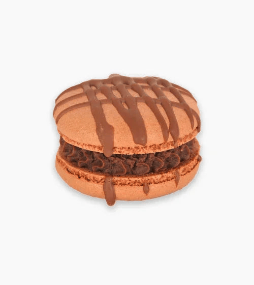 Classic brownie-inspired chocolate macarons with fudgy shells and cocoa ganache filling