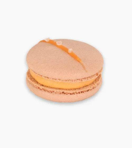 Salted caramel macaron with chocolate shells and creamy salted caramel filling