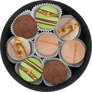 Handcrafted Nutty Crush macarons with chocolate, nut creams, and honeycomb shards